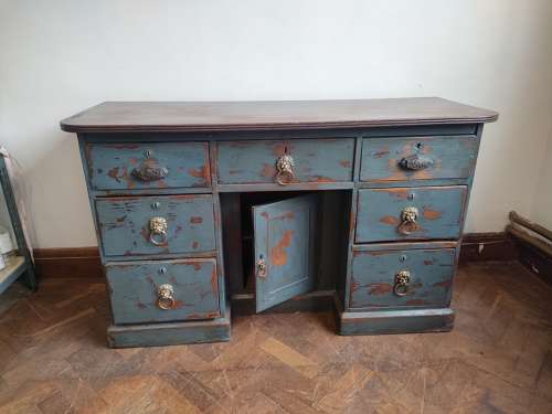 Antique Victorian painted Kneehole desk in blue colour