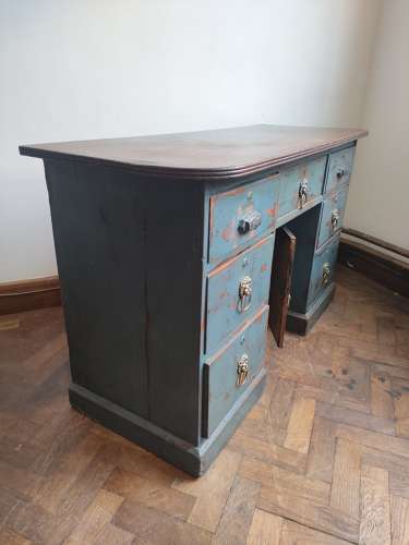 Antique Victorian painted Kneehole desk in blue colour