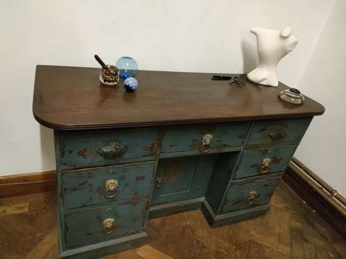 Antique Victorian painted Kneehole desk in blue colour