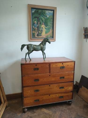 Victorian teak campaign chest of drawers