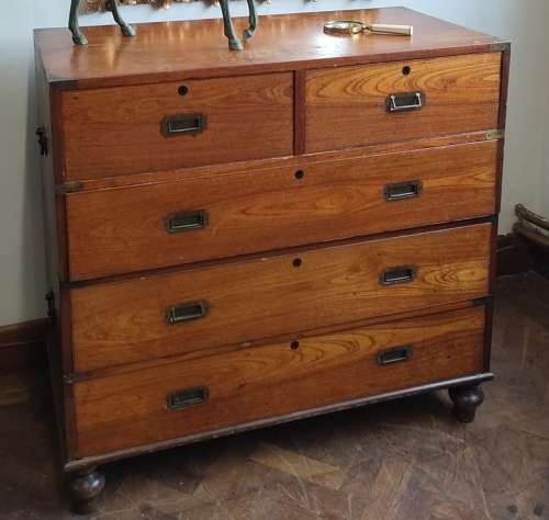Victorian teak campaign chest of drawers
