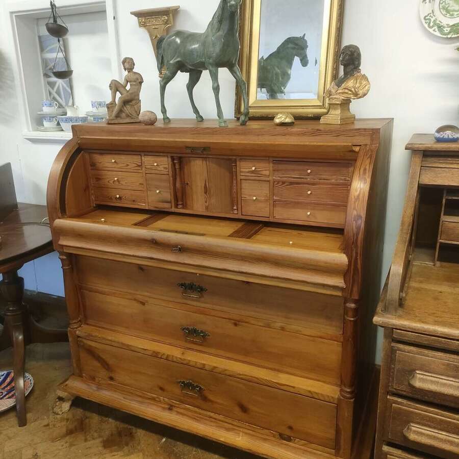 Antique pine roll top desk bureau made in Sweden 1840 circa