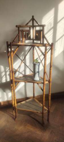 Antique Victorian bamboo corner shelf