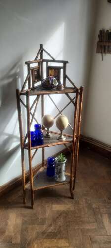 Antique Victorian bamboo corner shelf