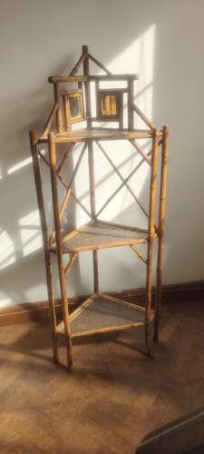 Antique Victorian bamboo corner shelf